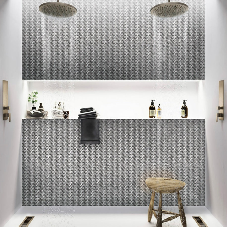 Silver 12x12 Glossy Herringbone Glass Mosaic Tile (10 pack, 9.75 sq ft/case)