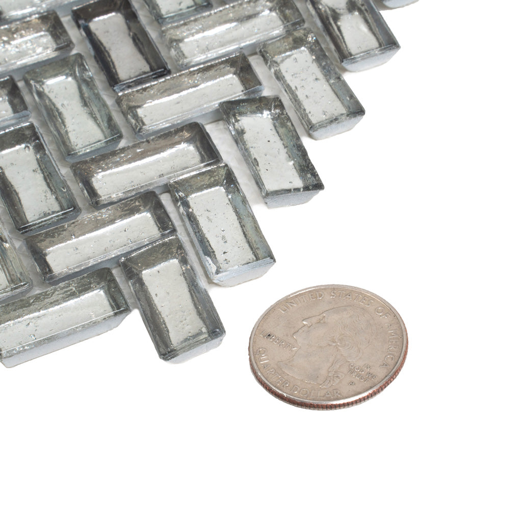 Silver 12x12 Glossy Herringbone Glass Mosaic Tile (10 pack, 9.75 sq ft/case) - Sample
