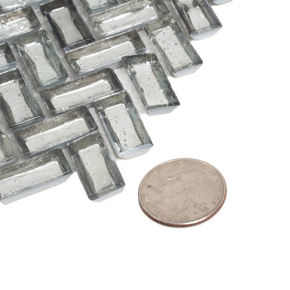 Silver 12x12 Glossy Herringbone Glass Mosaic Tile (10 pack, 9.75 sq ft/case) - Sample