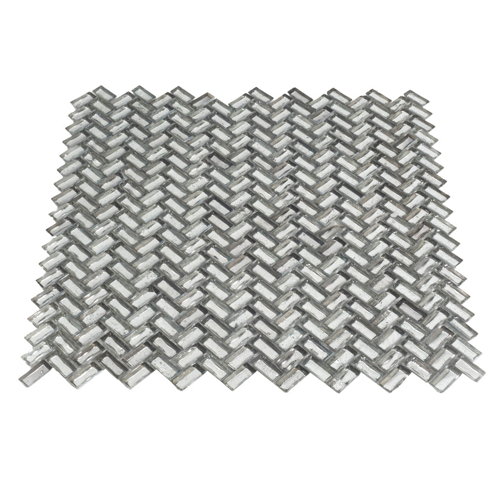Silver 12x12 Glossy Herringbone Glass Mosaic Tile (10 pack, 9.75 sq ft/case)
