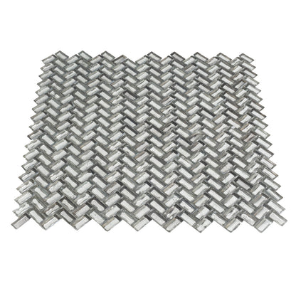 Silver 12x12 Glossy Herringbone Glass Mosaic Tile (10 pack, 9.75 sq ft/case) - Sample