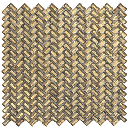 Gold 12x12 Glossy Herringbone Glass Mosaic Tile (10 pack, 9.75 sq ft/case) - Sample