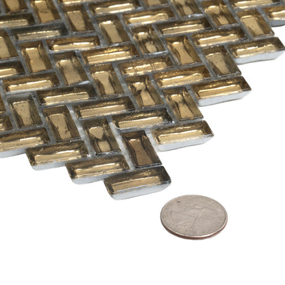 Gold 12x12 Glossy Herringbone Glass Mosaic Tile (10 pack, 9.75 sq ft/case)