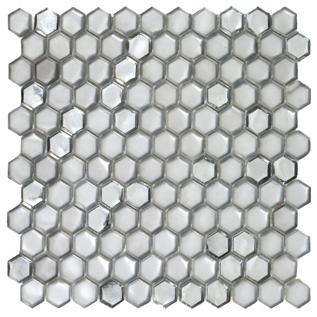 Silver 11x11 Glossy Matte Hexagon Glass Mosaic Tile (10 pack, 8.63 sq ft/case)