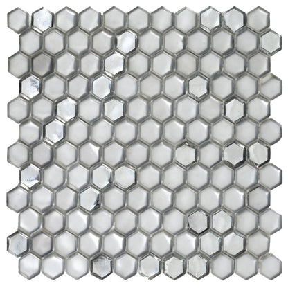 Silver 11x11 Glossy Matte Hexagon Glass Mosaic Tile (10 pack, 8.63 sq ft/case)