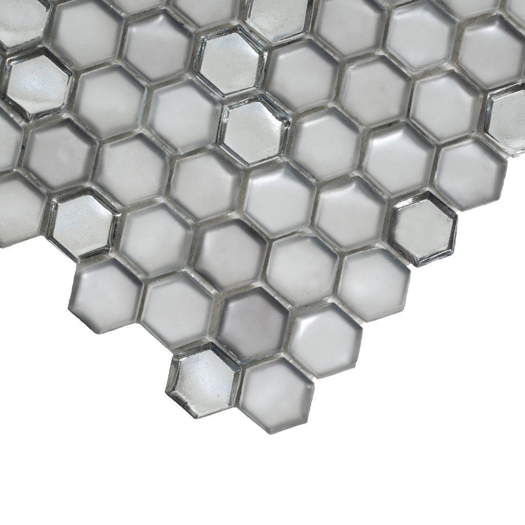 Silver 11x11 Glossy Matte Hexagon Glass Mosaic Tile (10 pack, 8.63 sq ft/case)