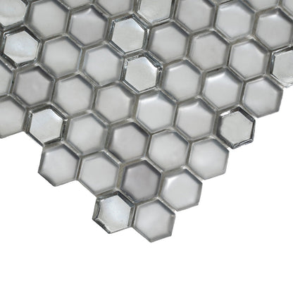 Silver 11x11 Glossy Matte Hexagon Glass Mosaic Tile (10 pack, 8.63 sq ft/case)