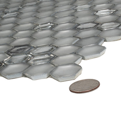 Silver 11x11 Glossy Matte Hexagon Glass Mosaic Tile (10 pack, 8.63 sq ft/case)