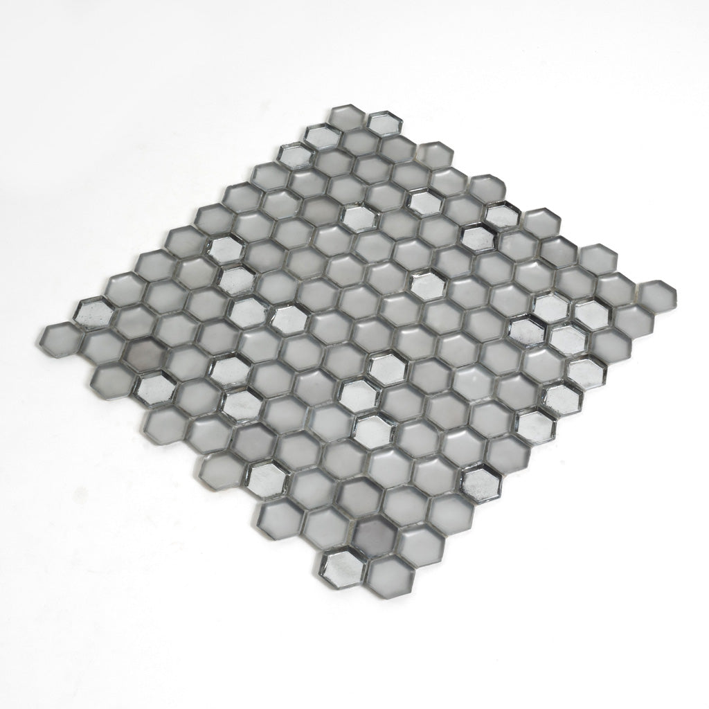 Silver 11x11 Glossy Matte Hexagon Glass Mosaic Tile (10 pack, 8.63 sq ft/case)