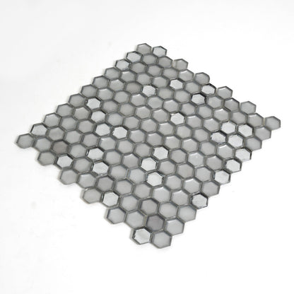 Silver 11x11 Glossy Matte Hexagon Glass Mosaic Tile (10 pack, 8.63 sq ft/case)