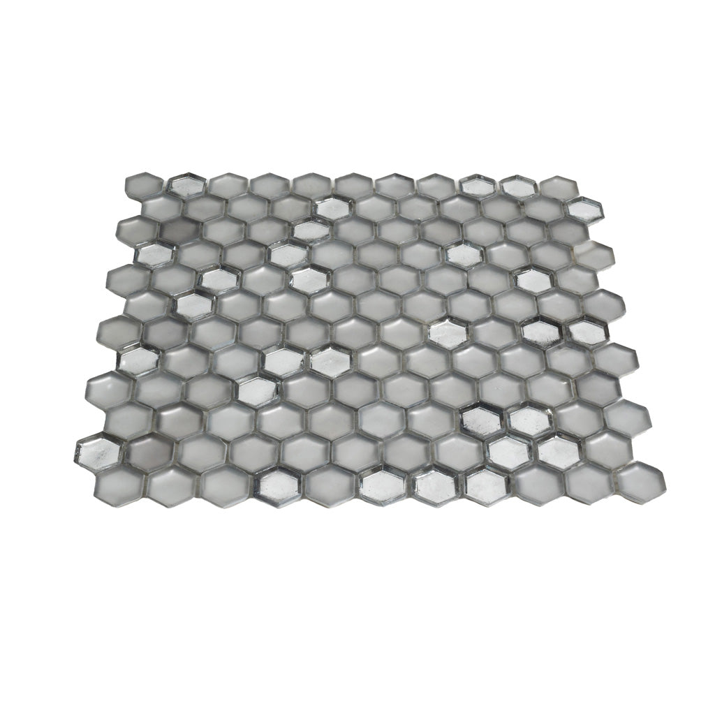 Silver 11x11 Glossy Matte Hexagon Glass Mosaic Tile (10 pack, 8.63 sq ft/case)