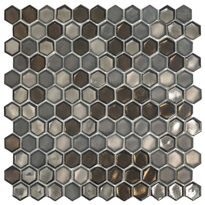 Gray 11x11 Glossy Matte Hexagon Glass Mosaic Tile (10 pack, 8.63 sq ft/case) - Sample