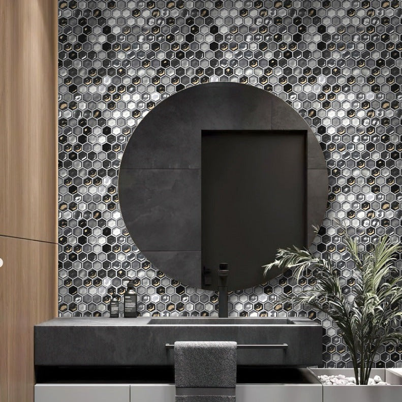 Gray 11x11 Glossy Matte Hexagon Glass Mosaic Tile (10 pack, 8.63 sq ft/case) - Sample