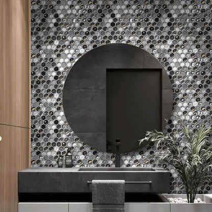 Gray 11x11 Glossy Matte Hexagon Glass Mosaic Tile (10 pack, 8.63 sq ft/case) - Sample