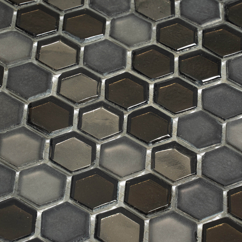 Gray 11x11 Glossy Matte Hexagon Glass Mosaic Tile (10 pack, 8.63 sq ft/case) - Sample