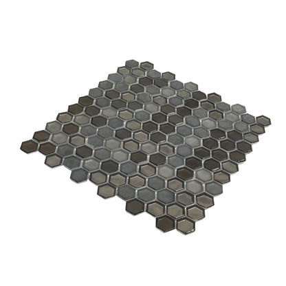 Gray 11x11 Glossy Matte Hexagon Glass Mosaic Tile (10 pack, 8.63 sq ft/case) - Sample