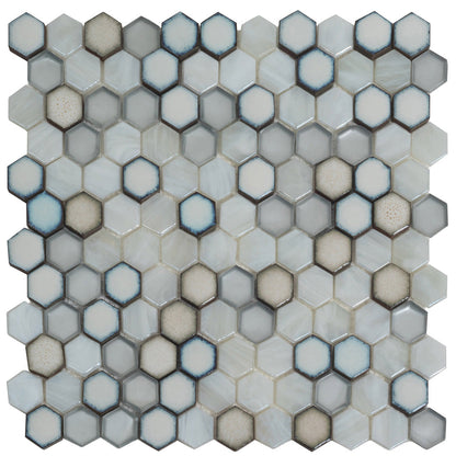 Gray White 11x11 Glossy Matte Hexagon Glass Ceramic Mosaic Tile (10 pack, 8.63 sq ft/case)