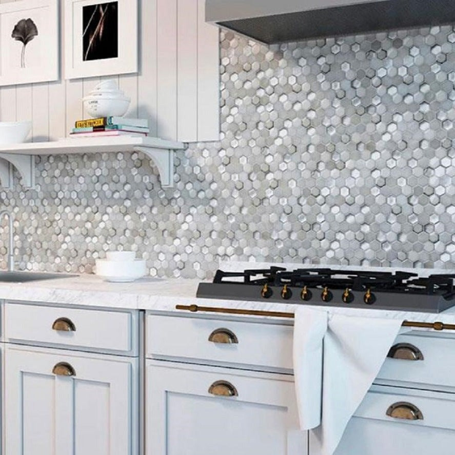 Gray White 11x11 Glossy Matte Hexagon Glass Ceramic Mosaic Tile (10 pack, 8.63 sq ft/case)