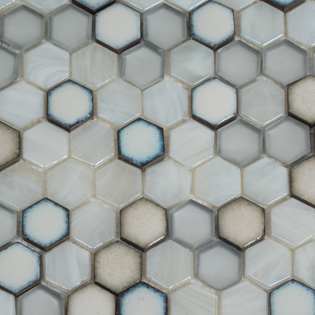 Gray White 11x11 Glossy Matte Hexagon Glass Ceramic Mosaic Tile (10 pack, 8.63 sq ft/case)