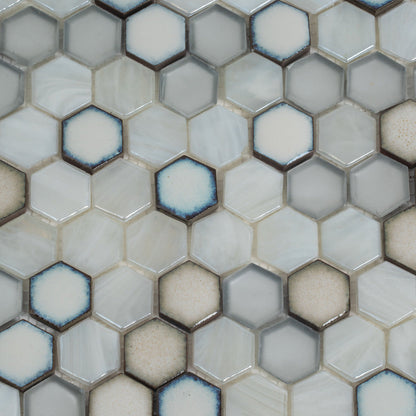 Gray White 11x11 Glossy Matte Hexagon Glass Ceramic Mosaic Tile (10 pack, 8.63 sq ft/case)