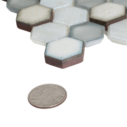 Gray White 11x11 Glossy Matte Hexagon Glass Ceramic Mosaic Tile (10 pack, 8.63 sq ft/case)