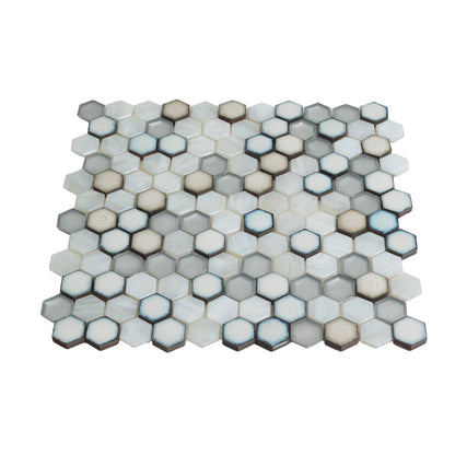 Gray White 11x11 Glossy Matte Hexagon Glass Ceramic Mosaic Tile (10 pack, 8.63 sq ft/case)