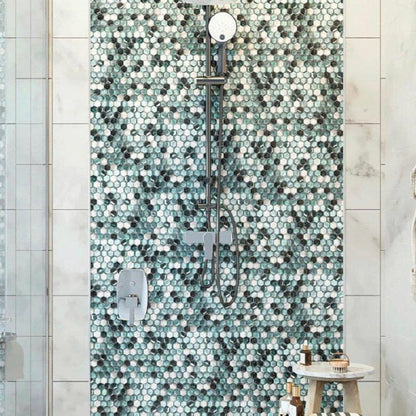 Blue 11x11 Glossy Matte Hexagon Glass Mosaic Tile (10 pack, 8.63 sq ft/case)