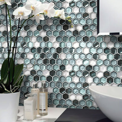 Blue 11x11 Glossy Matte Hexagon Glass Mosaic Tile (10 pack, 8.63 sq ft/case) - Sample