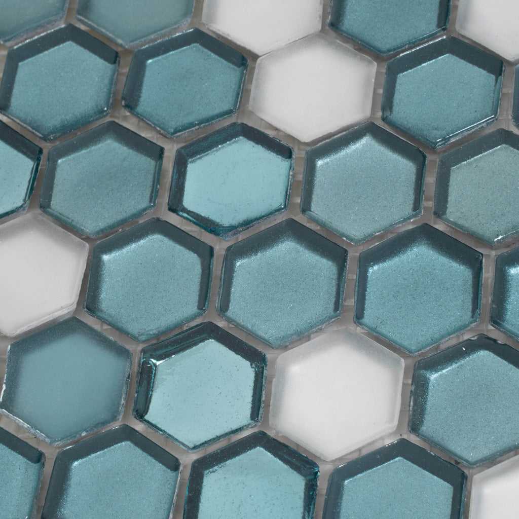 Blue 11x11 Glossy Matte Hexagon Glass Mosaic Tile (10 pack, 8.63 sq ft/case)