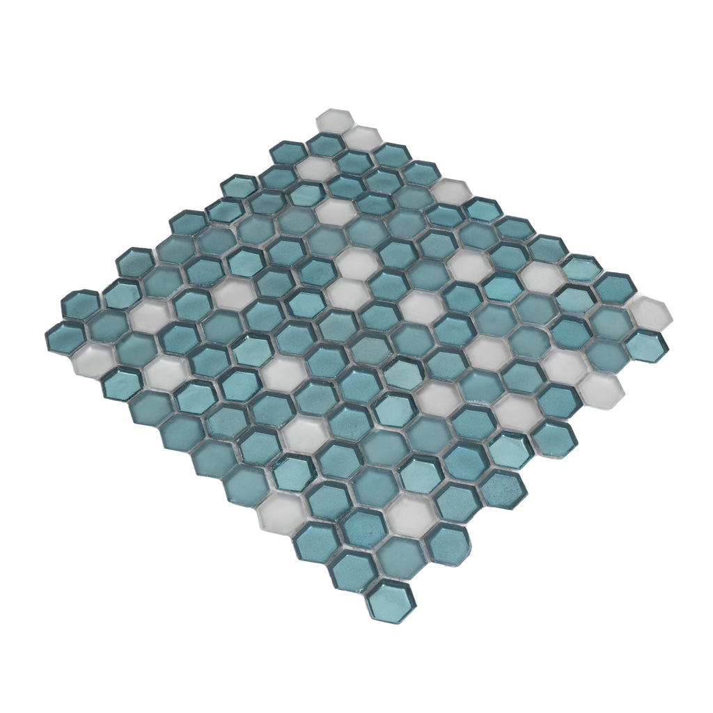 Blue 11x11 Glossy Matte Hexagon Glass Mosaic Tile (10 pack, 8.63 sq ft/case) - Sample
