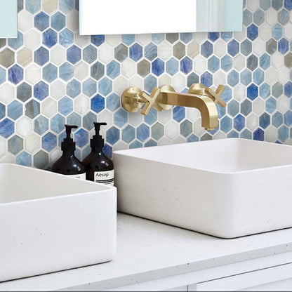 Light Blue 11x11 Glossy Hexagon Glass Mosaic Tile (10 pack, 8.63 sq ft/case) - Sample