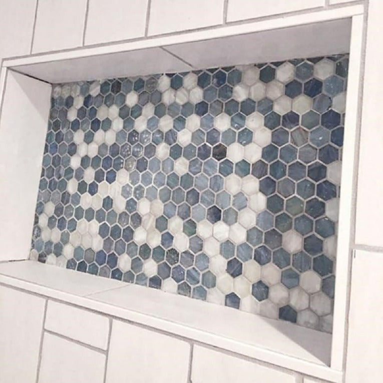 Light Blue 11x11 Glossy Hexagon Glass Mosaic Tile (10 pack, 8.63 sq ft/case) - Sample