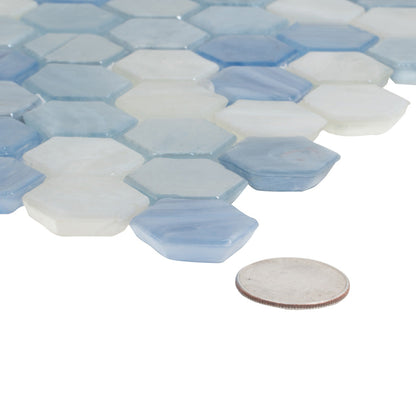 Light Blue 11x11 Glossy Hexagon Glass Mosaic Tile (10 pack, 8.63 sq ft/case) - Sample