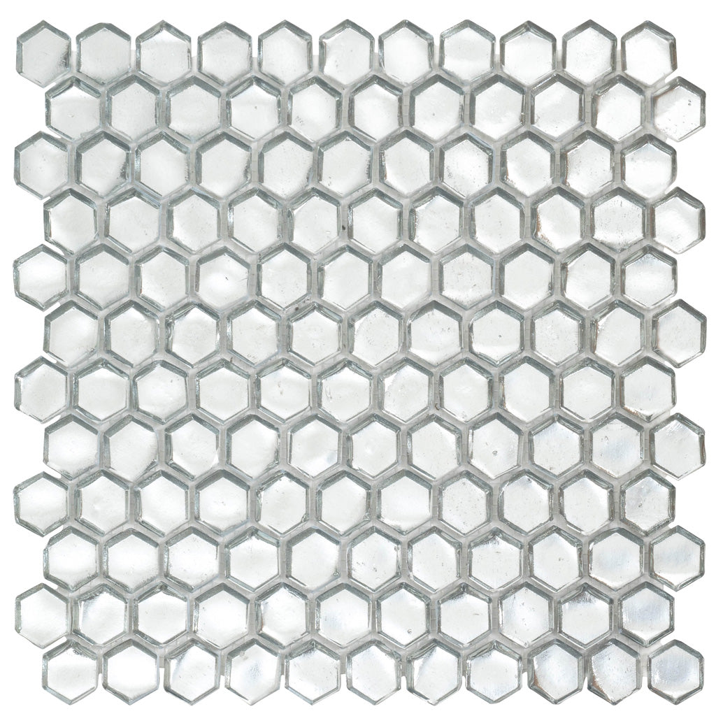 Silver 11x11 Glossy Hexagon Glass Mosaic Tile (10 pack, 8.63 sq ft/case)