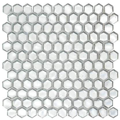 Silver 11x11 Glossy Hexagon Glass Mosaic Tile (10 pack, 8.63 sq ft/case)