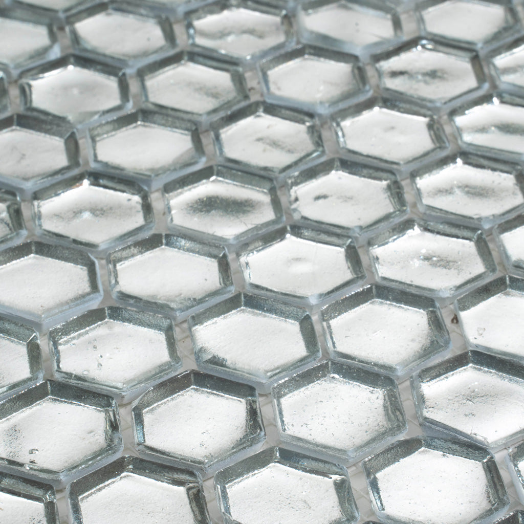 Silver 11x11 Glossy Hexagon Glass Mosaic Tile (10 pack, 8.63 sq ft/case) - Sample
