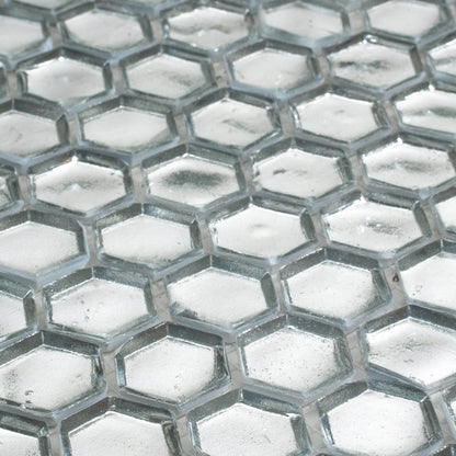 Silver 11x11 Glossy Hexagon Glass Mosaic Tile (10 pack, 8.63 sq ft/case) - Sample