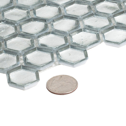 Silver 11x11 Glossy Hexagon Glass Mosaic Tile (10 pack, 8.63 sq ft/case)