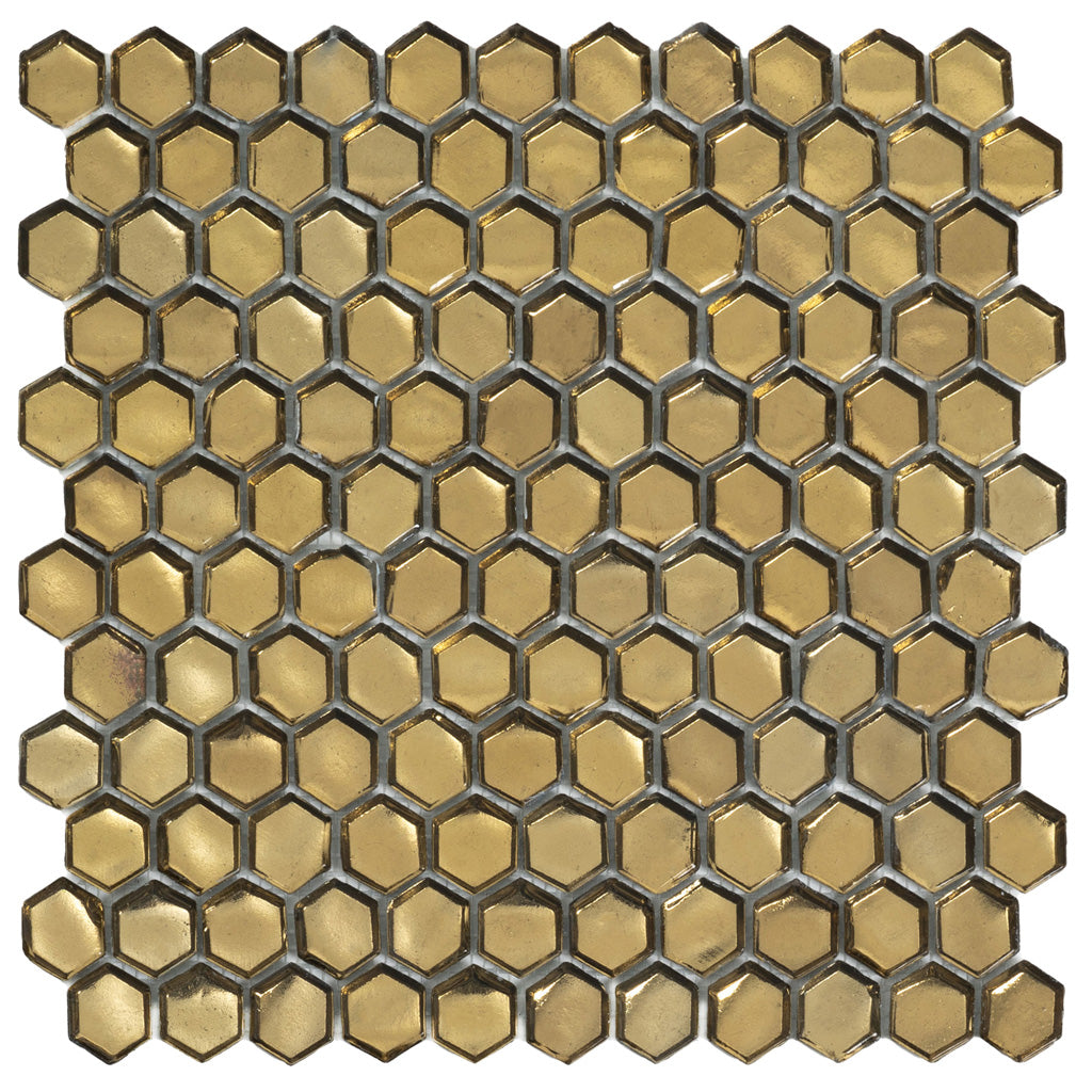 Gold 11x11 Glossy Hexagon Glass Mosaic Tile (10 pack, 8.63 sq ft/case)