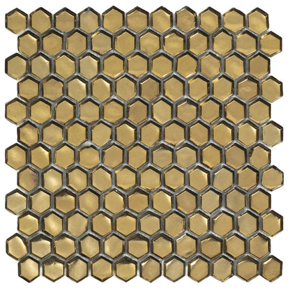 Gold 11x11 Glossy Hexagon Glass Mosaic Tile (10 pack, 8.63 sq ft/case) - Sample