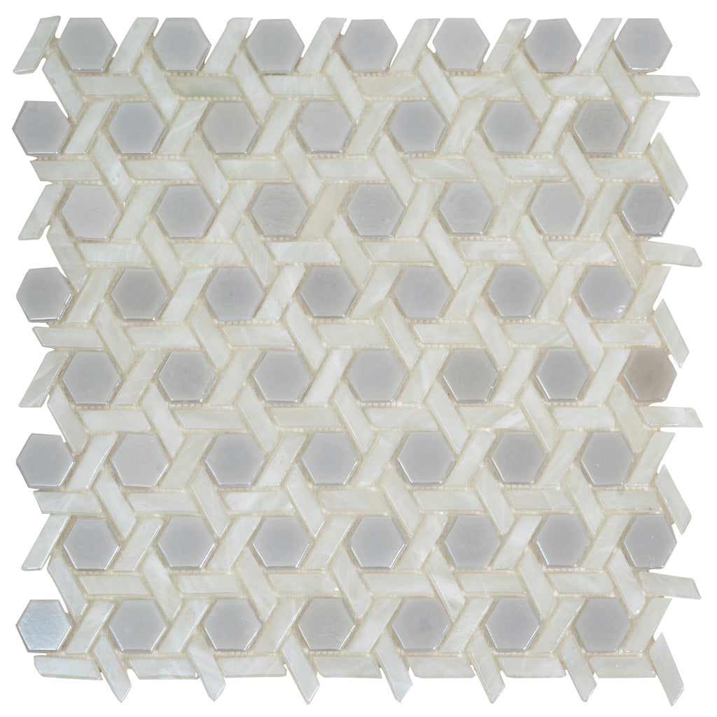 Cotton White 12x12 Glossy Hexagon Glass Mosaic Tile (10 pack, 9.67 sq ft/case)