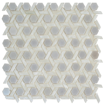 Cotton White 12x12 Glossy Hexagon Glass Mosaic Tile (10 pack, 9.67 sq ft/case) - Sample