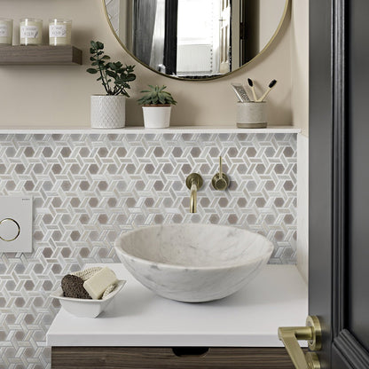 Cotton White 12x12 Glossy Hexagon Glass Mosaic Tile (10 pack, 9.67 sq ft/case) - Sample