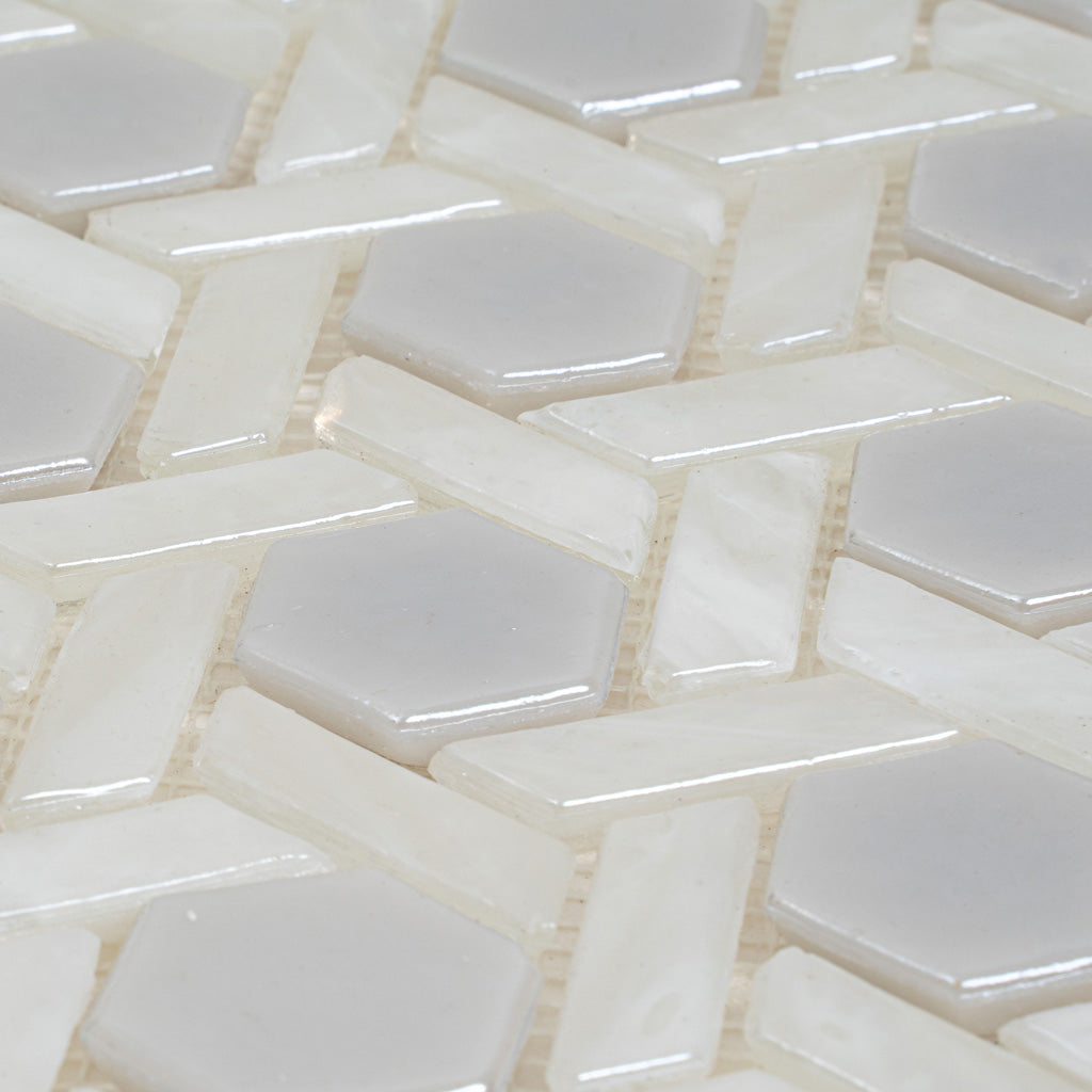 Cotton White 12x12 Glossy Hexagon Glass Mosaic Tile (10 pack, 9.67 sq ft/case)