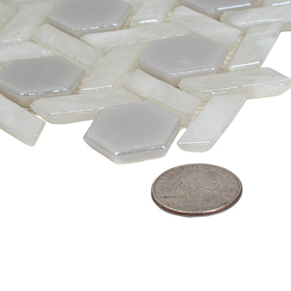 Cotton White 12x12 Glossy Hexagon Glass Mosaic Tile (10 pack, 9.67 sq ft/case) - Sample