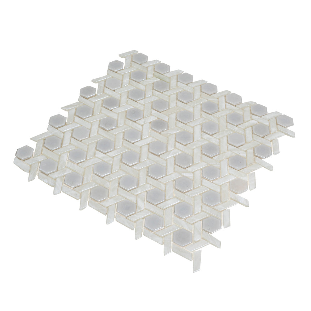Cotton White 12x12 Glossy Hexagon Glass Mosaic Tile (10 pack, 9.67 sq ft/case)
