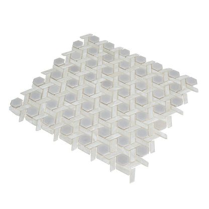 Cotton White 12x12 Glossy Hexagon Glass Mosaic Tile (10 pack, 9.67 sq ft/case)