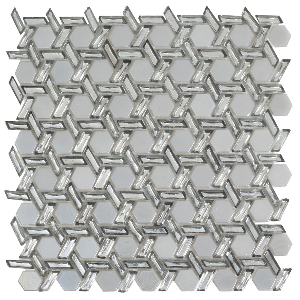 Silver 12x12 Glossy Hexagon Glass Mosaic Tile (10 pack, 9.67 sq ft/case)