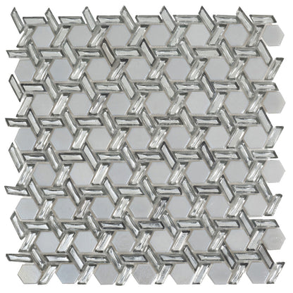 Silver 12x12 Glossy Hexagon Glass Mosaic Tile (10 pack, 9.67 sq ft/case) - Sample