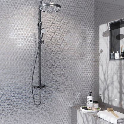 Silver 12x12 Glossy Hexagon Glass Mosaic Tile (10 pack, 9.67 sq ft/case)
